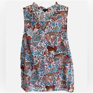 Talbots Petite Small Safari Animal Print Blouse SP Lion Giraffe Sleeveless Top